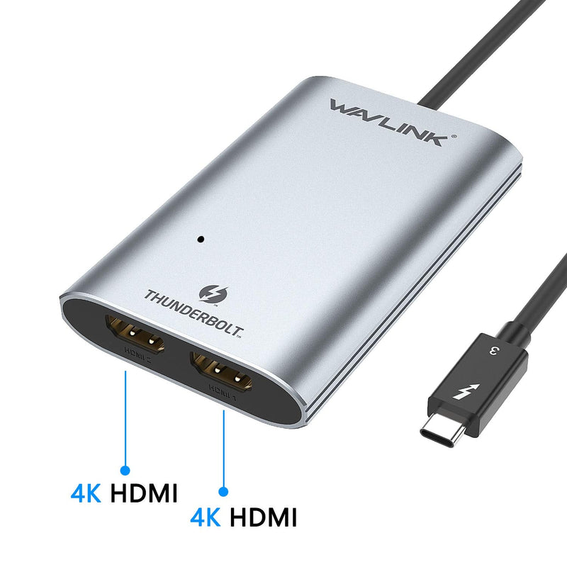  [AUSTRALIA] - WAVLINK Thunderbolt 3 to Dual 4K@60Hz HDMI Display Adapter, Type-C Thunderbolt 3 40Gbps to HDMI 2.0 Converter Compatible with 2016 Above MacBook Pro and Some Windows, Plug & Play Thunderbolt 3 to Dual HDMI