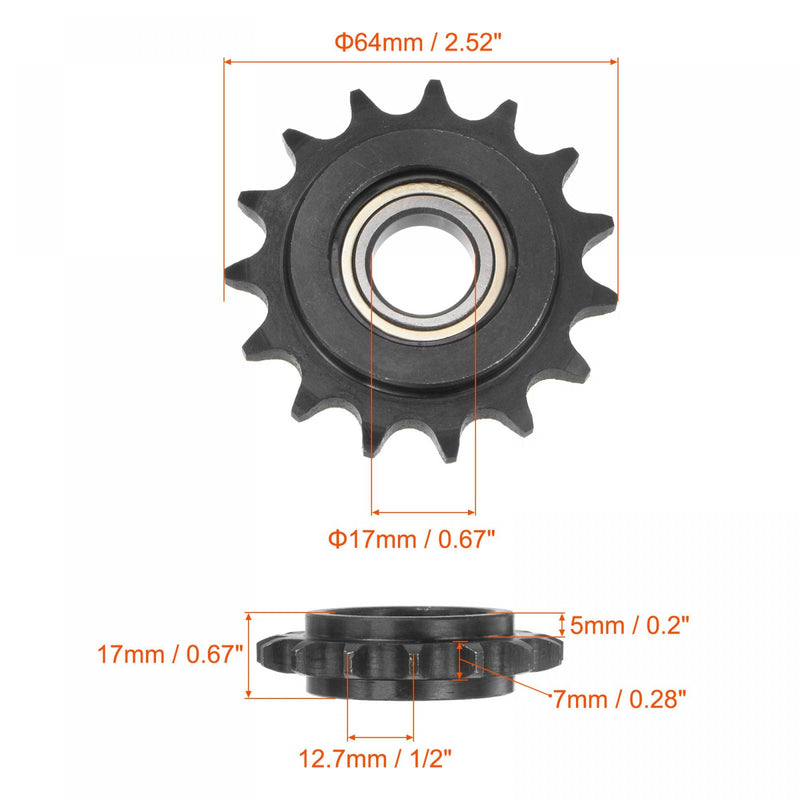  [AUSTRALIA] - uxcell #40 Chain Idler Sprocket, 17mm Bore 1/2" Pitch 15 Tooth Tensioner, Black Oxide Finished C45 Carbon Steel with Insert Single Bearing for ISO 08A Chains 64mm