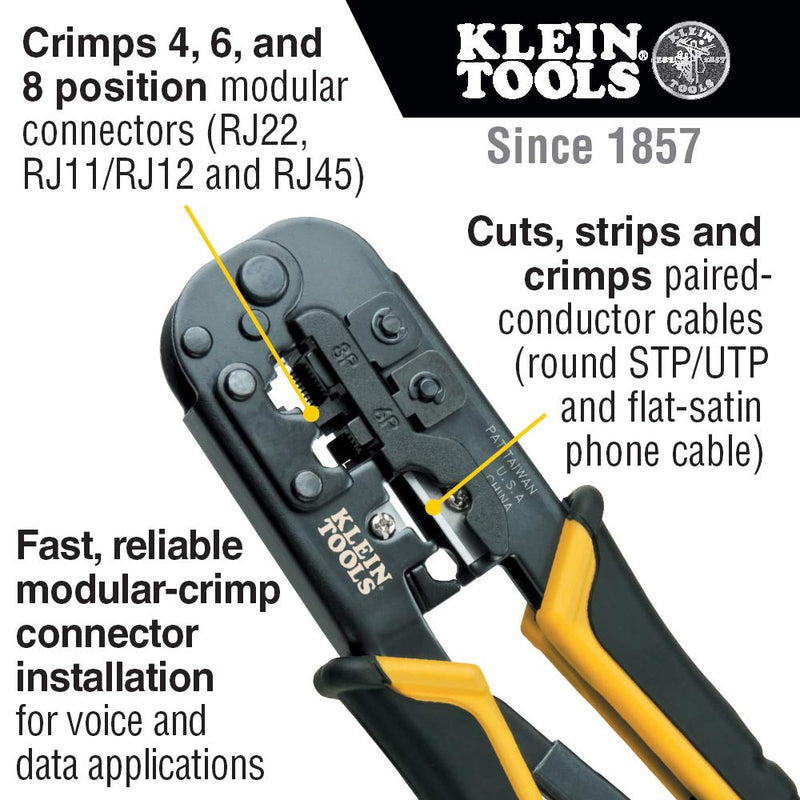 Klein Tools VDV026-212 Twisted Pair Installation Kit with Crimper, Punchdown Tool, Radial Stripper, Data Plugs - LeoForward Australia