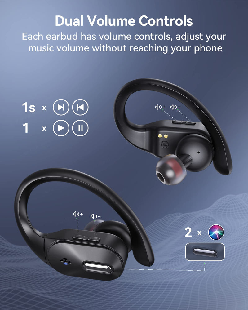  [AUSTRALIA] - Bluetooth Headphones Wireless Earbuds with Wireless Charging Case 48hrs Playtime LED Digital Display Deep Bass Sound Earphones with Built in Mic and Over Earhooks Waterproof Headset for Sports Orancu Black