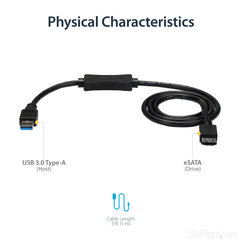  [AUSTRALIA] - StarTech.com 3 ft USB 3.0 to eSATA Adapter - 6 Gbps USB to HDD/SSD/ODD Converter - Hard Drive to USB Cable (USB3S2ESATA3) eSATA (SATA III) Single
