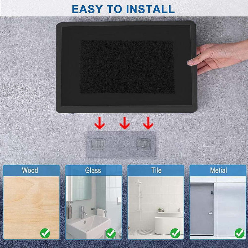  [AUSTRALIA] - ABHILWY Shower Ipad Holder Waterproof Wall Mounted 2021 Upgrade, Bathroom Tablet Case Mount Shelf, Adhesive Touchable Cradle with Glass Mirror Anti-Fog Screen for Bathtub Kitchen Black non rotatable_10.2 inches_black