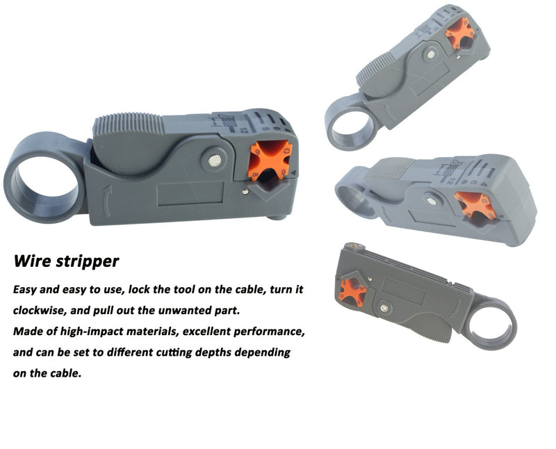  [AUSTRALIA] - Coax Cable Crimper Elibbren Coaxial Compression Tool Kit with Wire Stripper Tool F RG6 RG59 Connectors of 10PCS