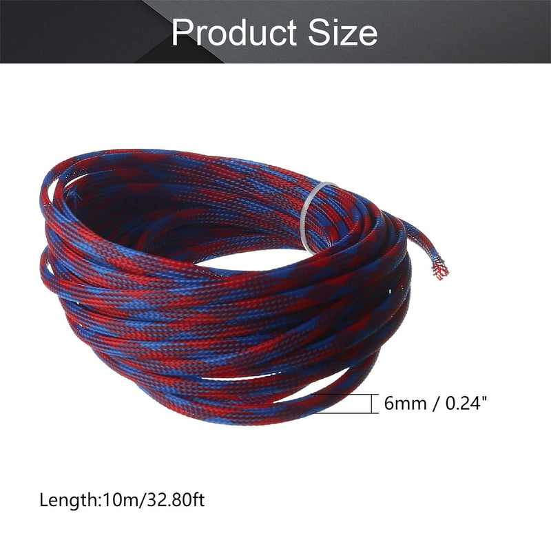  [AUSTRALIA] - Othmro 10m/32.8ft PET Expandable Braid Cable Sleeving Flexible Wire Mesh Sleeve Blue Red 6mm*10m
