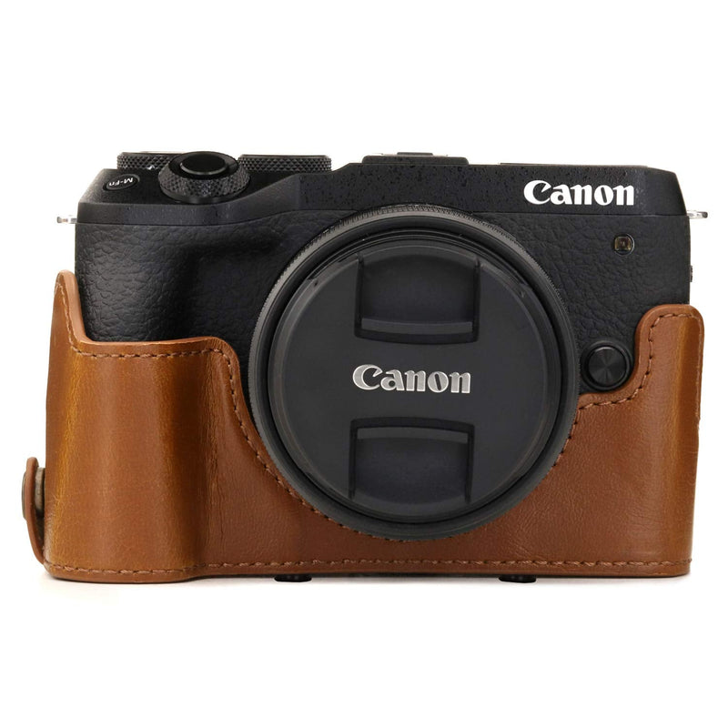  [AUSTRALIA] - MegaGear Ever Ready Leather Camera Case Compatible with Canon EOS M6 Mark II (15-45mm) Light Brown