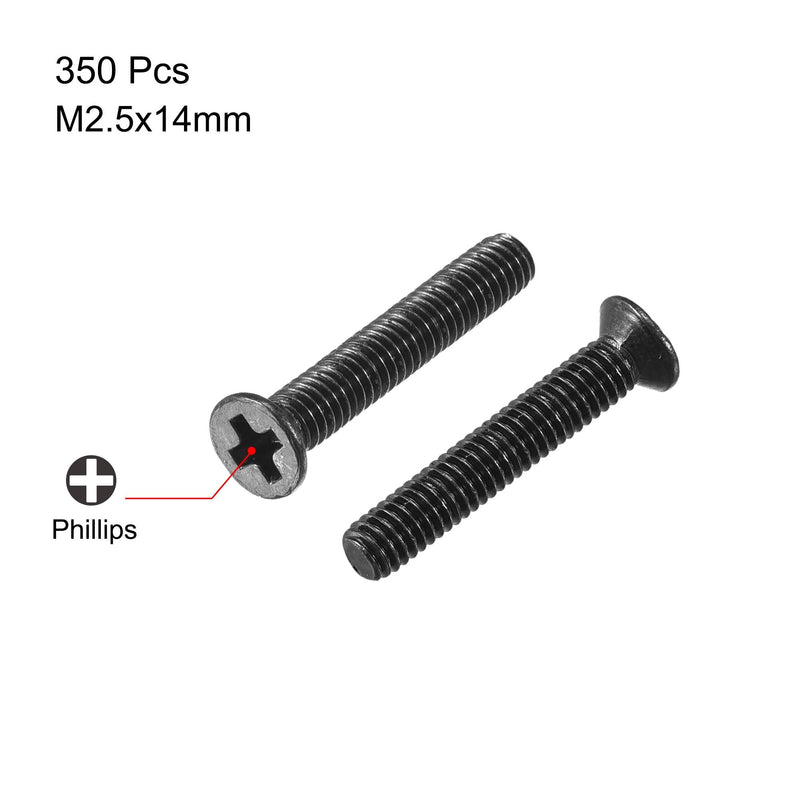  [AUSTRALIA] - uxcell M2.5 x 14mm Phillips Screw Fasteners Black for Laptop PC TV Fan Switch 350pcs M2.5x14mm