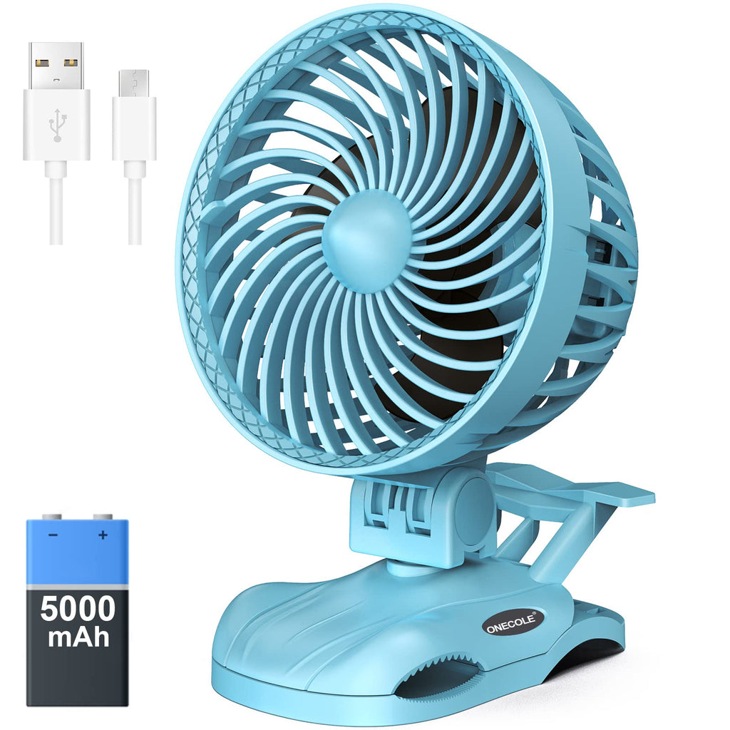  [AUSTRALIA] - 5000mAh Portable Clip on Fan Battery Operated - Rechargeable 6 inch Small Desk Fan, 24 Hours Running Time, CVT Speeds USB Fan, 360° Adjustable, Quiet Personal Fan for Outdoor Camping Golf Cart Office Sky Blue