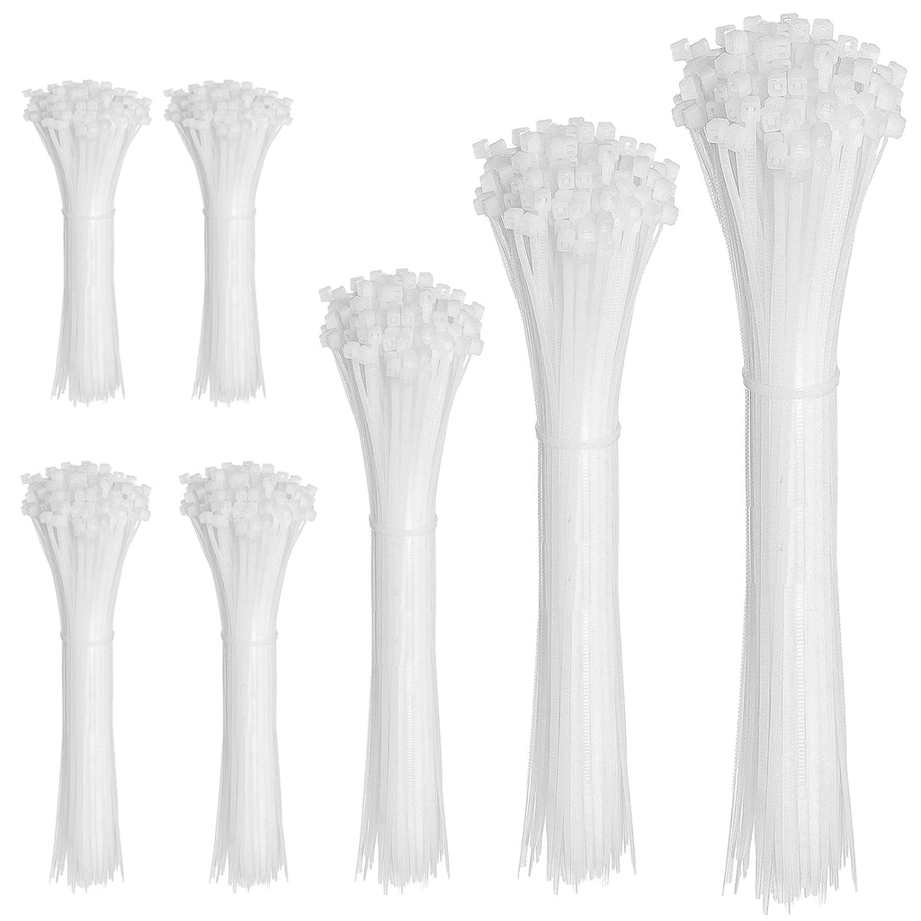  [AUSTRALIA] - Cable Zip Ties,600 Piece Self-Locking Nylon CableTies ,Assorted Sizes 4+6+8+10+12-Inch,Multi-Purpose Wire Management Ties, Plastic Zip Wire Tie Perfect for Home,Garden,Office,Travel and Workshop.White 4+6+8+10+12 Inch 600 Piece