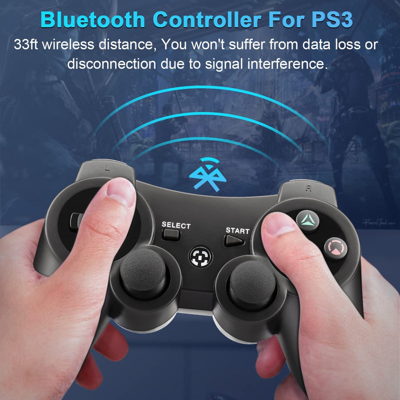  [AUSTRALIA] - YU33 2 Pack Wireless Controller Works for PS3 Controller, Control for Playstation 3 Controller Wireless, Remote/Mando/Controles de pa3 with Charging Cable, 2023, New Black and White