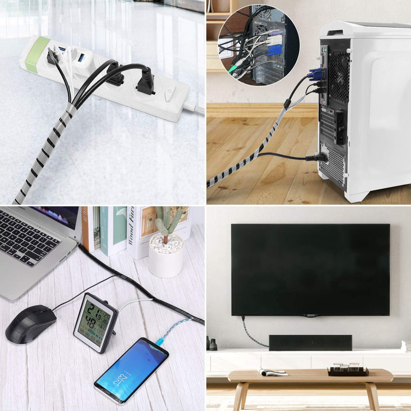  [AUSTRALIA] - MOSOTECH Cable Management System, 2 x 17ft Cable Tidy Spiral Wrap + 1 x 10ft Cable Ties, DIY Flexible Cable Protector for Home Office PC TV Wire Organizer