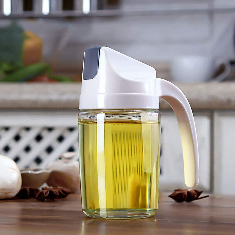  [AUSTRALIA] - Auto Flip Olive Oil Dispenser Bottle,300 ml 10 OZ Leakproof Vinegar Glass Condiment Container With Automatic Cap and Stopper,Non-Drip Spout,Non-Slip Handle for Kitchen Cooking 300ml