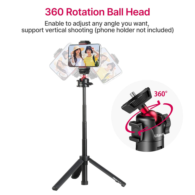  [AUSTRALIA] - MT-16 Extendable Phone Camera Tripod, 4 Levels Adjustment 360° Ball Head Cold Shoe Lightweight Portable Vlog Travel Selfie Stick Handle Grip Desktop Webcam Tripod for iPhone DSLR Sony Gopro 10