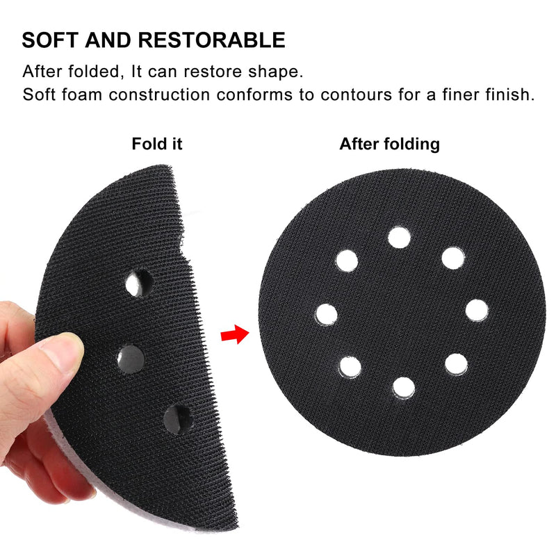  [AUSTRALIA] - 5-Inch 8 Holes Hook and Loop Soft Sponge Cushion Interface Buffer Pad, Pack of 2 8-hole-soft