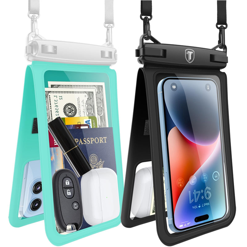  [AUSTRALIA] - Njjex Double Space Waterproof Phone Pouch [2 Pack] Cell phone Dry Bag Case For Samsung Galaxy Note 20 Ultra S23 Ultra S22 S21+ S20 S10 A03S A12 A13 A23 A53 A14 A54 iPhone 14 Pro Max 13 12 11 Xs Xr 8 7 Black+Green