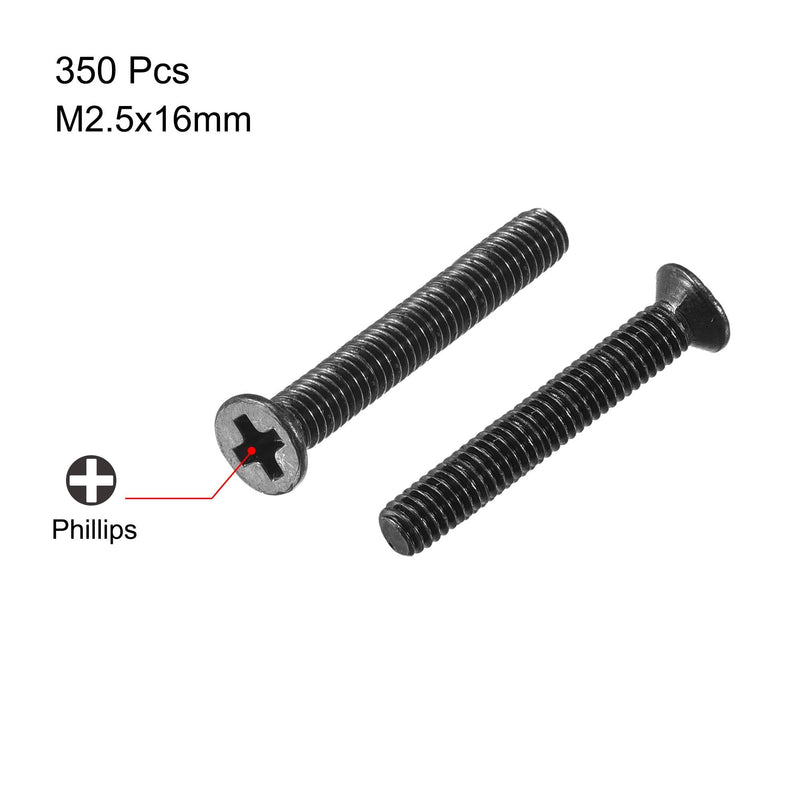  [AUSTRALIA] - uxcell M2.5 x 16mm Phillips Screw Fasteners Black for Laptop PC TV Fan Switch 350pcs M2.5x16mm