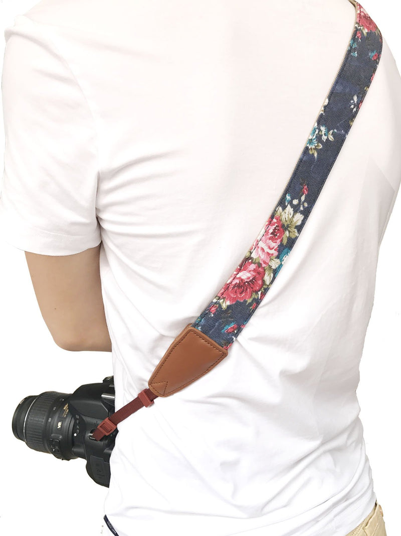  [AUSTRALIA] - Camera Strap Neck, Adjustable Vintage Floral Camera Straps Shoulder Belt for Women /Men,Camera Strap for Nikon / Canon / Sony / Olympus / Samsung / Pentax ETC DSLR / SLR Cowhide blue