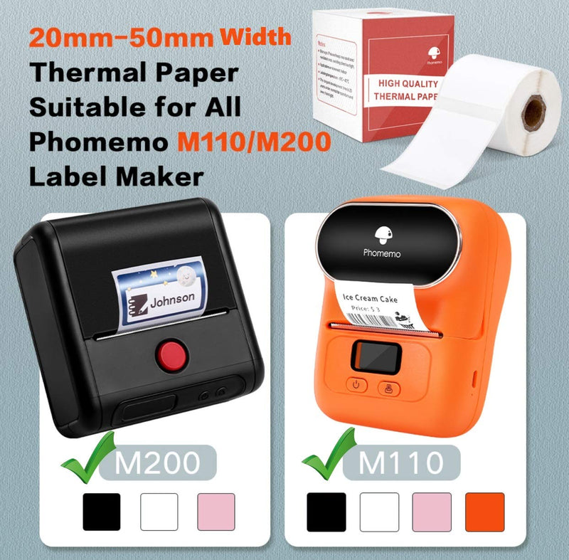  [AUSTRALIA] - Phomemo Multi-Purpose White Self-Adhesive Label for Phomemo M200/M110 Label Maker, 1 1/2" X 3/4"(40x20mm), 320 Labels/Roll,Black on White 40mmx20mm