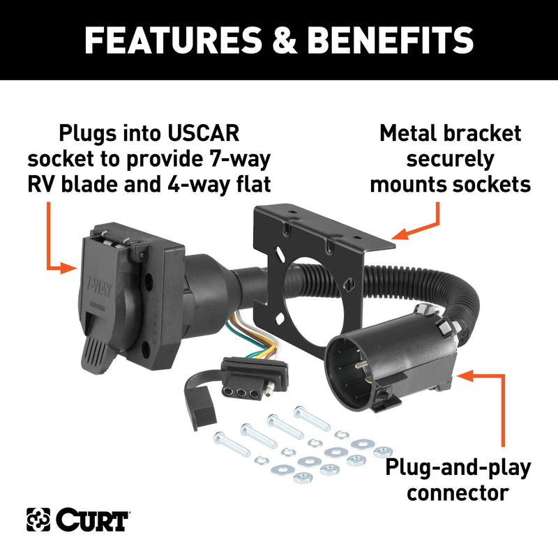  [AUSTRALIA] - CURT 55774 Dual-Output Vehicle-Side Trailer Wiring Harness Connectors for Select USCAR Vehicles, 7-Pin Trailer Wiring, 4-Pin Trailer Wiring