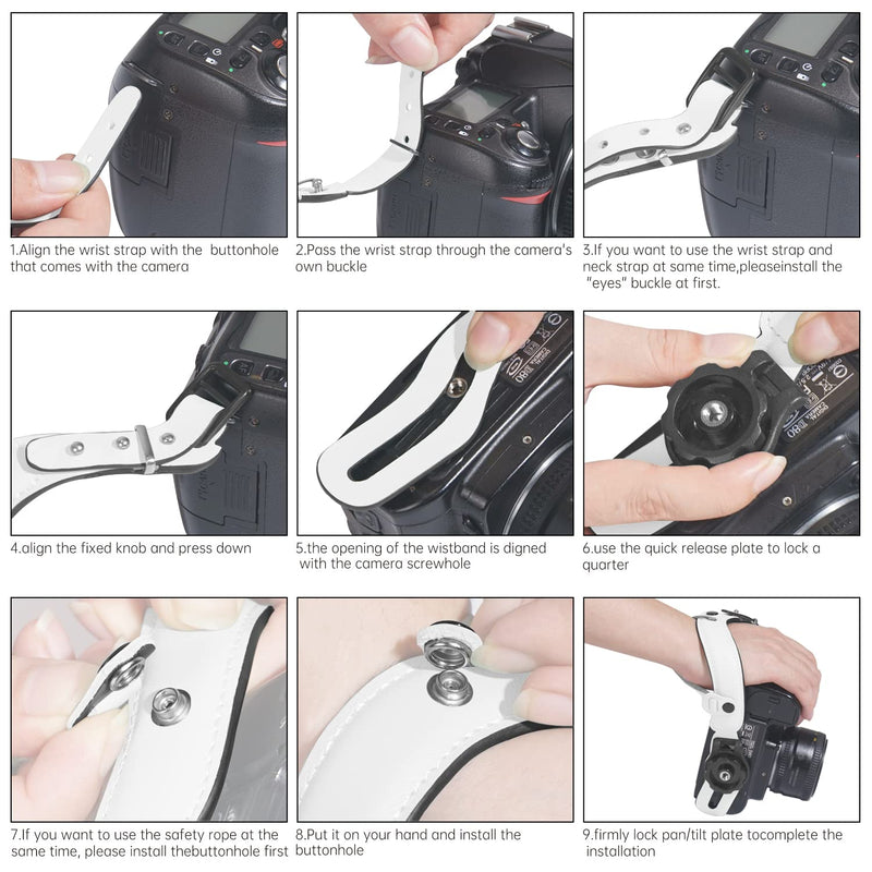  [AUSTRALIA] - Lynca Leather Mirrorless Camera Hand Strap Grip for DSLR Photographers White
