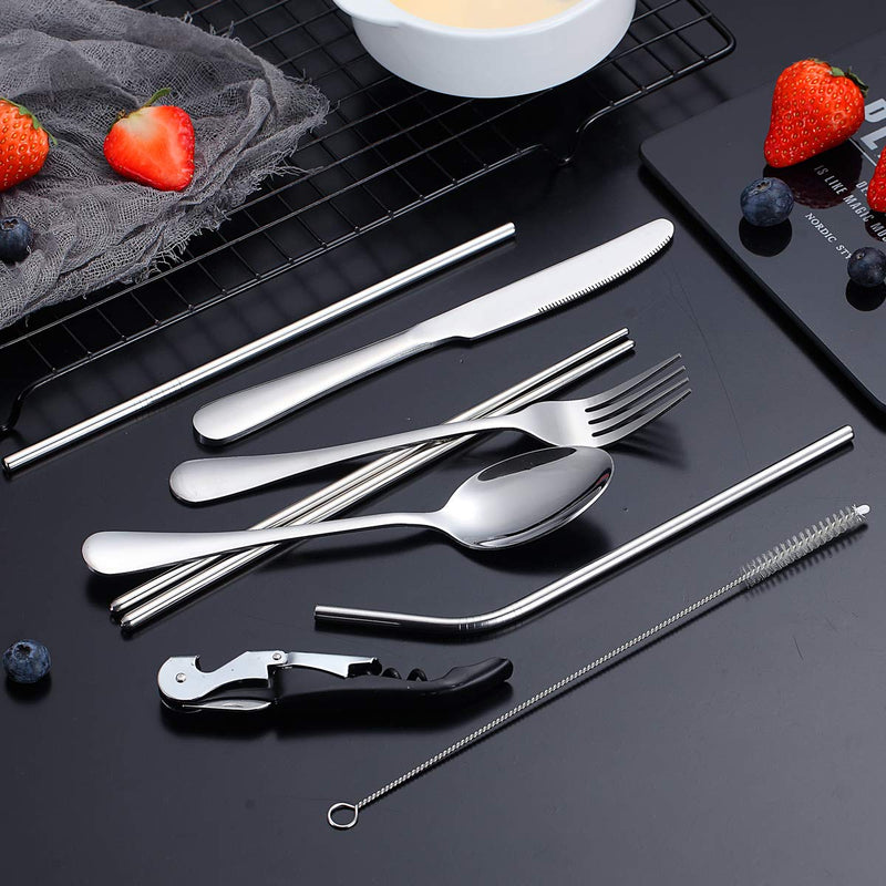  [AUSTRALIA] - Kyraton Portable Flatware, Camping Flatware, Bento Box Flatware, Camping Utensil With a Bottle Openner, Silverware For School/Work/Office/Outdoor, Set of 9 Pieces. KR.BX1010S