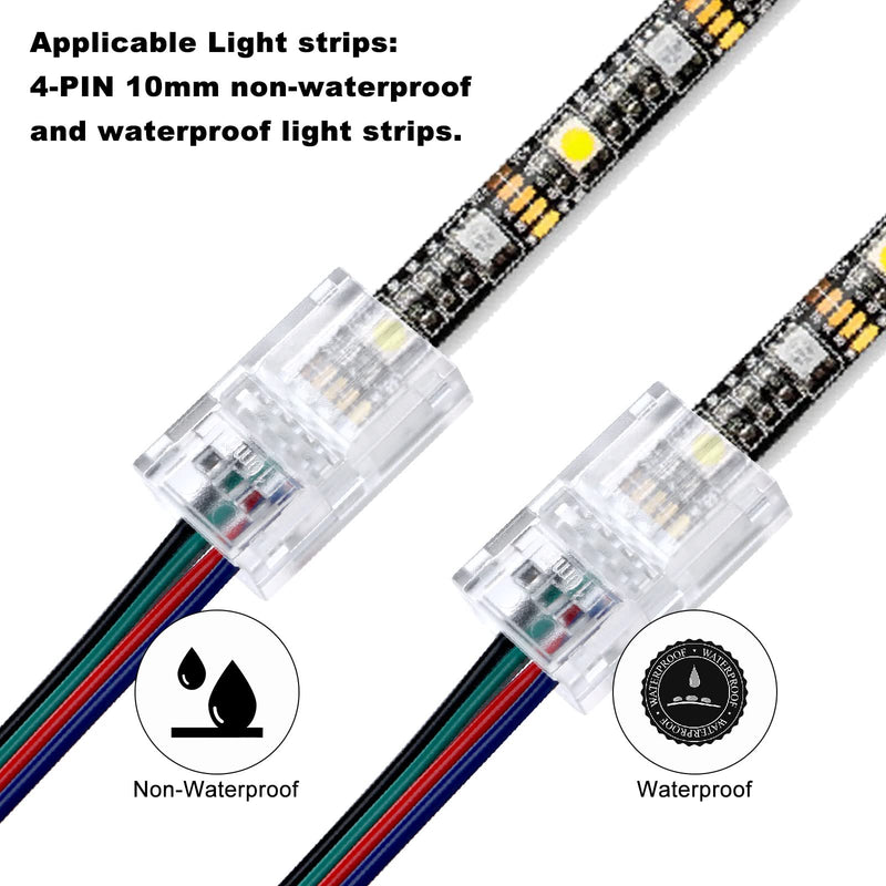  [AUSTRALIA] - IYSHOUGONG 10Packs Solderless LED Strip Connector Wire Strip Lights 16.4 Feet LED Strip 4-Pin 10mm Conductor Transparent Track Lighting Connectors 5050 RGB LED Light Strip Connectors 4pin-10mm