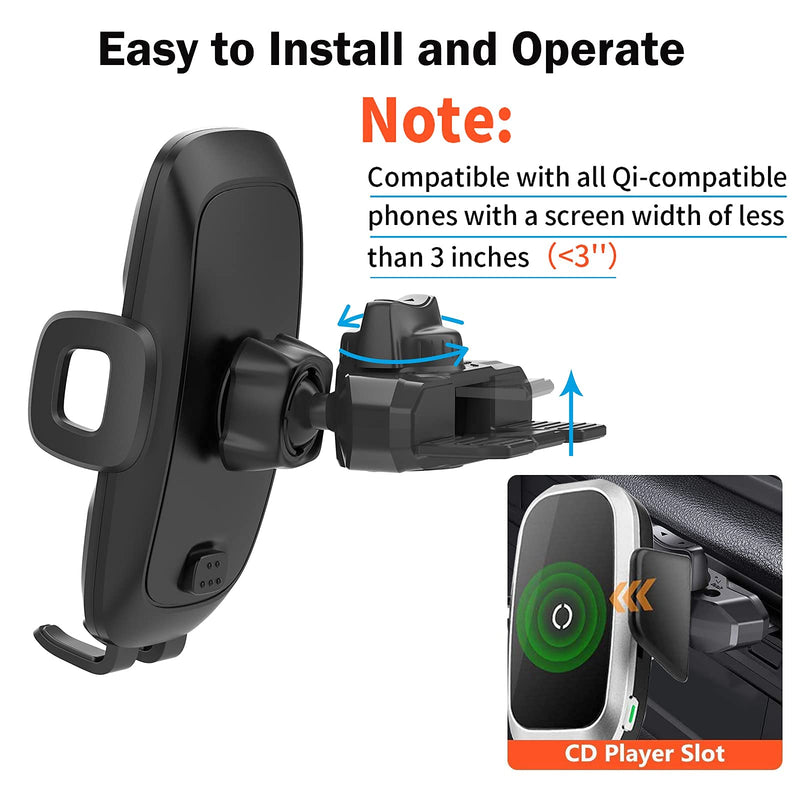  [AUSTRALIA] - Lopnord CD Phone Holder for Car, Wireless Car Charger Auto Clamping CD Player/Air Vent Phone Mount Compatible with iPhone 14 13 12 Pro Max/Samsung Galaxy S23 Ultra/S23/S22 Ultra/S22/S21/Google 7 Pro