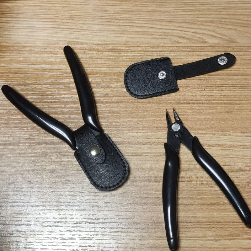  [AUSTRALIA] - Scissors Sheath ITROLLE 4PCS Black Safety Leather Scissors Covers Eyebrow Trimming Beauty Tool Protection Cover Sewing Scissor Protector