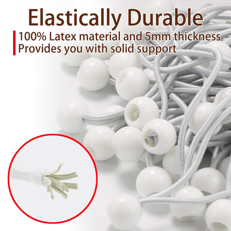  [AUSTRALIA] - 6 inch 50 Piece Heavy Duty 5mm Ball Bungee Canopy Cord By Wellmax, White Color 6 Inch White 50PC
