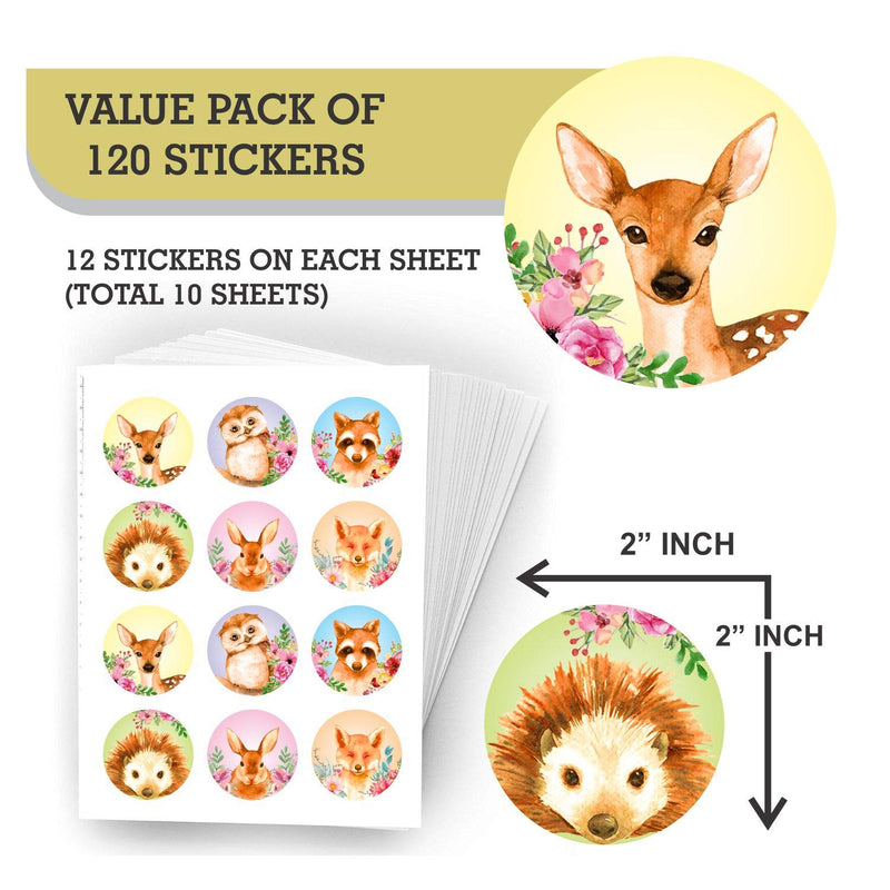 Woodland Animals Stickers - (Pack of 120) 2" Large Round Labels Forest Jungle Safari Creatures for Baby Shower Favors Decorations Cards Gift Envelope Seals Boxes Woodland - LeoForward Australia