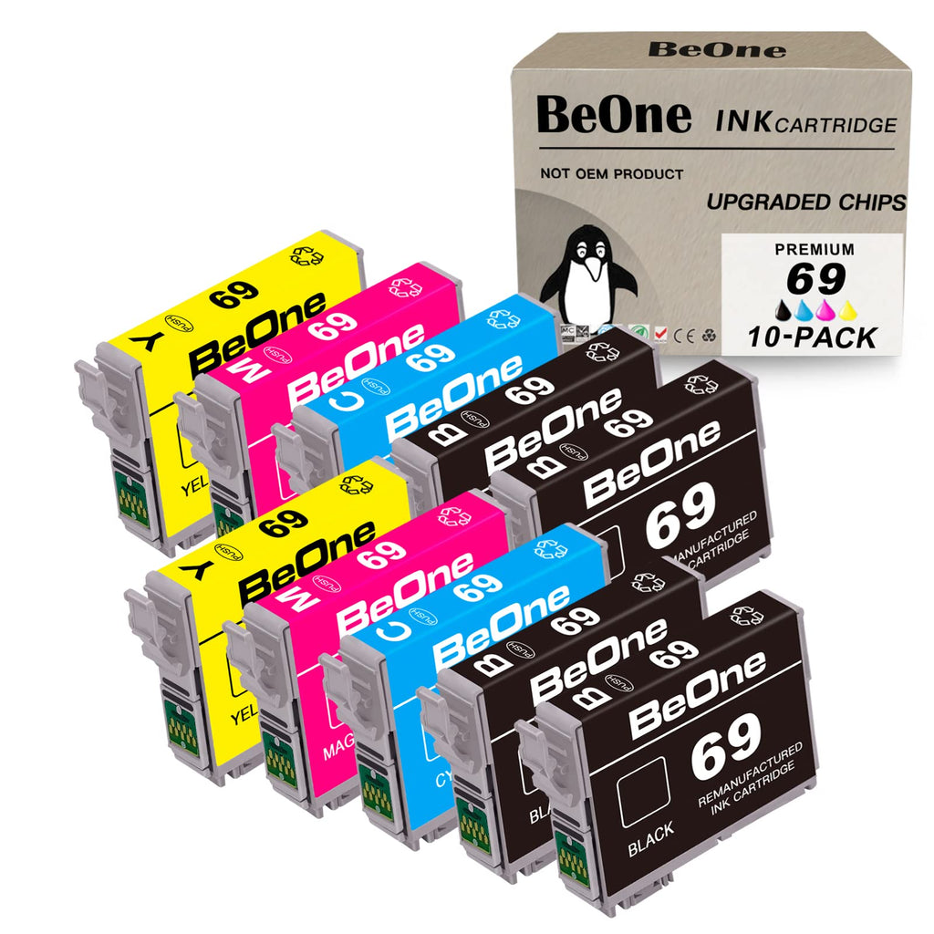  [AUSTRALIA] - BeOne T69 Ink Cartridges Remanufactured Replacement for Epson 69 T069 10-Pack to Use with Stylus NX100 NX110 NX215 NX300 NX400 NX415 NX510 NX515 Workforce 30 40 310 500 600 610 615 (4BK 2C 2M 2Y) T069 10 Packs