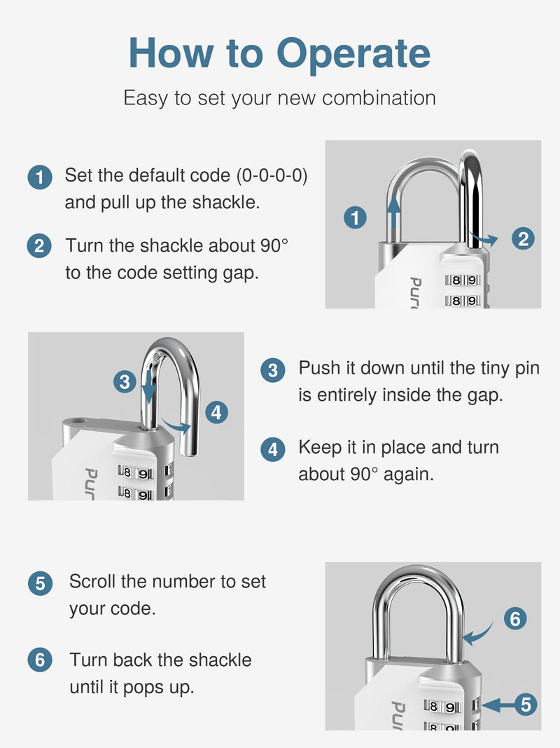 [AUSTRALIA] - Puroma 2 Pack Combination Lock 4 Digit Outdoor Waterproof Padlock for School Gym Locker, Sports Locker, Fence, Toolbox, Gate, Case, Hasp Storage (Silver) Silver