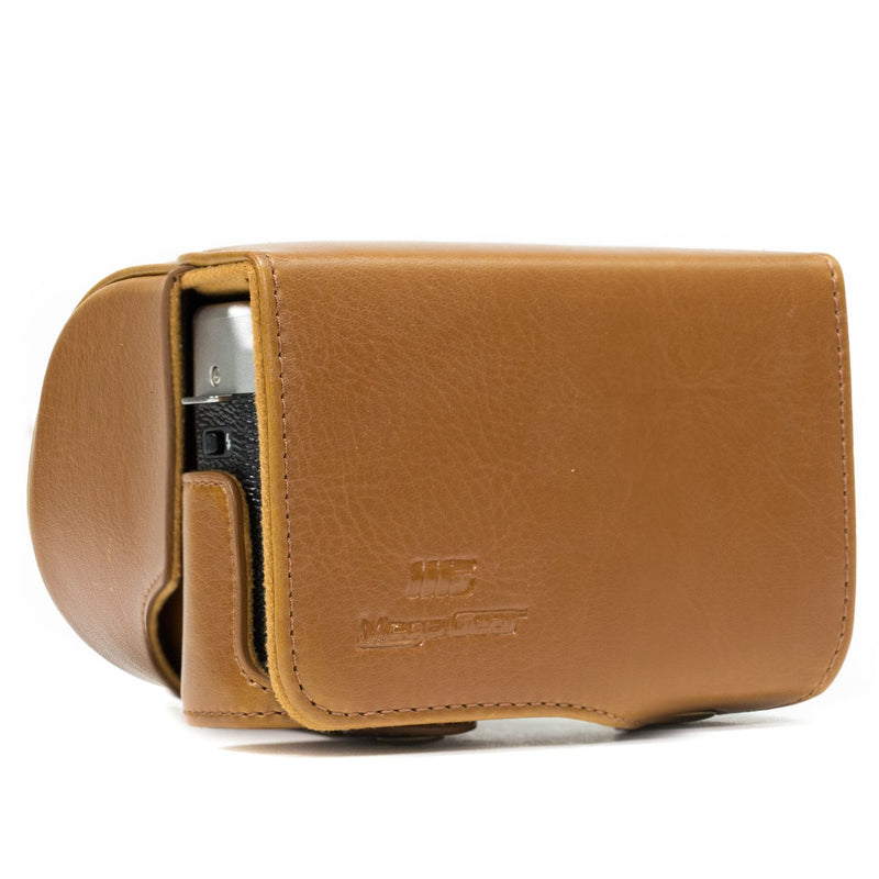  [AUSTRALIA] - MegaGear Ever Ready Leather Camera Case and Strap Compatible with Fujifilm X-A5, X-A3, X-A2, X-A1, X-M1 Light Brown