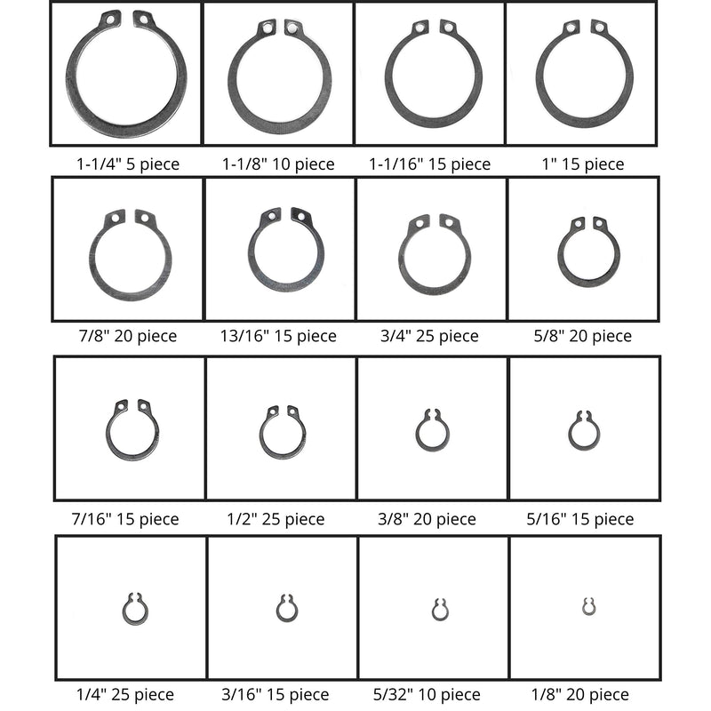  [AUSTRALIA] - NEIKO 50458A Snap Ring Shop Assortment | 300 Piece Retaining Ring Set | 18 Sizes (1/8" - 1-1/4") | Heat-Treated Hardened Steel | Secure Parts on Grooved Shafts, Pins, Studs, etc. Snap Ring Set (300 pcs)