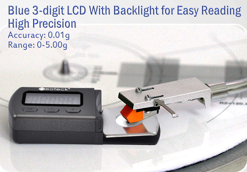  [AUSTRALIA] - Neoteck Digital Turntable Stylus Force Scale Gauge 0.01g/5.00g Blue LCD Backlight for Tonearm Phono Cartridge Black