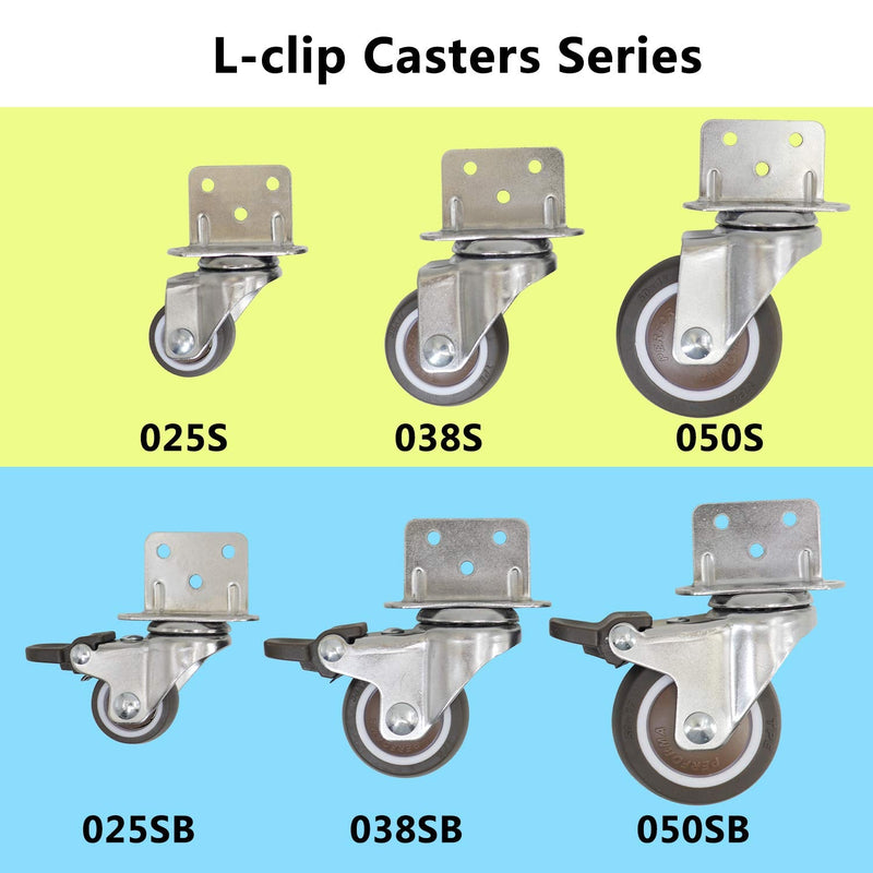  [AUSTRALIA] - Casoter 2"(50mm) L-Clip Plate Swivel Caster w/Brake, 5 Holes L-Clip Side Mount Plate for Narrow Install Place, TPE Rubber Wheel Move Silent Smooth Sturdy, 4 Pack Total Load Capacity 190Lbs/87Kg Swivel w/ Brake