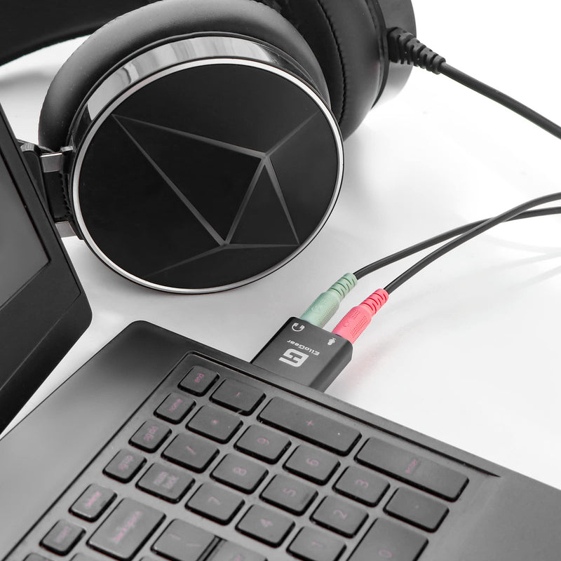 [AUSTRALIA] - ElloGear USB Audio Adapter with 2 3.5mm Input and Output Jacks, Add an External Stereo Sound Card to PC, Mac with Speaker and Microphone Jack