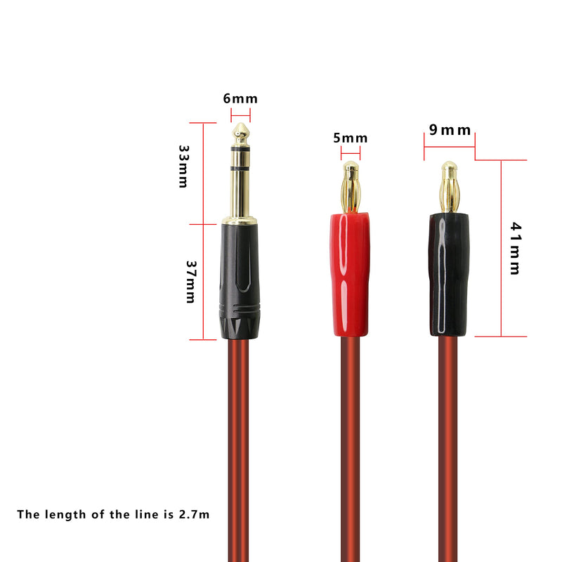  [AUSTRALIA] - XMSJSIY 6.35mm 1/4 TRS to Banana Plug Speaker Cable, 6.35mm 3 Pole Speaker Cable with 4mm Banana Plug 2pcs OFC HiFi Speaker Wire for DJ Application Guitars Mixer Headphone Jack- (2m)