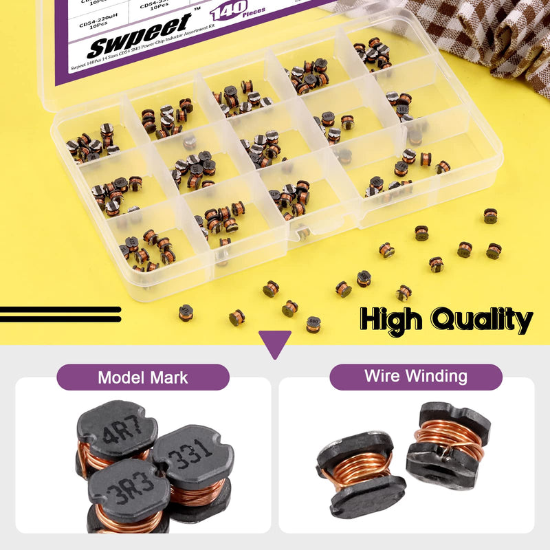 [AUSTRALIA] - Swpeet 140 pieces 14 values 2.2UH.680UH CD54 wire wound SMD power inductor assortment kit, 5.8 mm chip inductors with 2.2UH 3.3UH 4.7UH 6.8UH 10UH 22UH 47UH 68UH 100UH 220UH 330UH 47UH 68 UH
