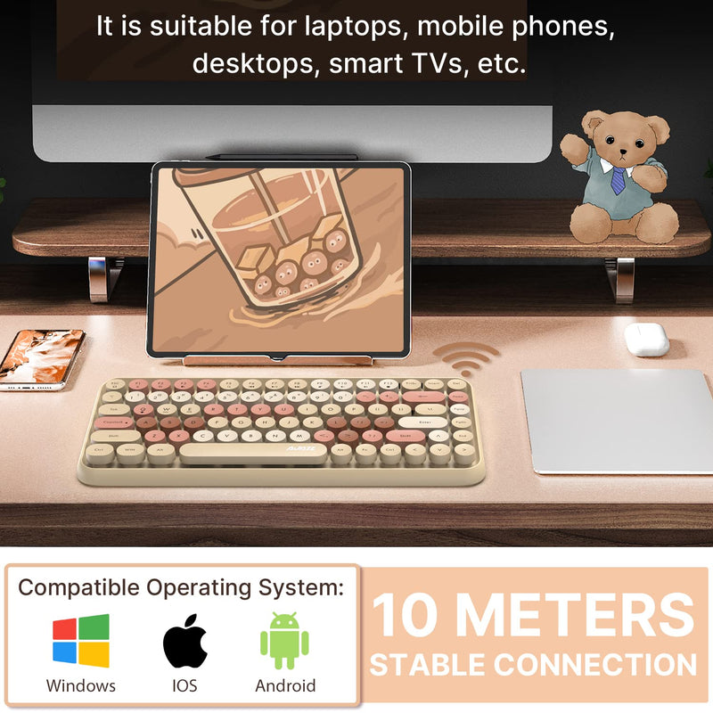 [AUSTRALIA] - FELiCON Wireless Bluetooth Keyboard Mini Portable 84-Key Keyboard Compatible with Android, Windows, PC, Tablet-Dark, Perfer for Home and Office Keyboards (Milk Tea Color) Milk tea color