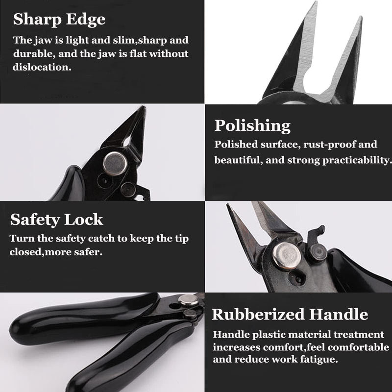  [AUSTRALIA] - BOENFU 3.5 Inch Micro Cutter with Lock Jewelry Small Snips Soft Wire Cutter Mini Flush Cutting Pliers Diagonal Cutting Pliers Small Cutting Side Snips Pliers Multi-function Manual Tool 3.5 inches Black