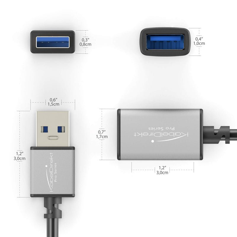 KabelDirekt – USB A 3.0 Extension Cable – 3 feet – (Connect USB A to Socket USB A, Suitable for All USB A Ports, Black, Space Gray) – Pro Series - LeoForward Australia