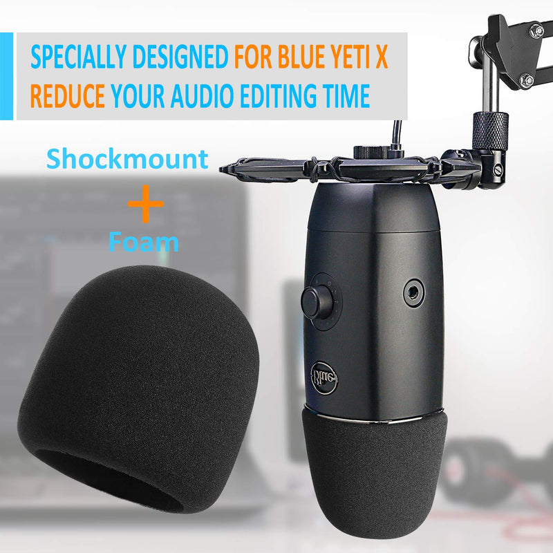  [AUSTRALIA] - YOUSHARES Blue Yeti X Shock Mount with Pop Filter, Alloy Shockmount with Foam Windscreen Reduces Vibration and Shock Noise Matching Boom Arm Mic Stand, Designed for Blue Yeti X Microphone Shock Mount with Windscreen