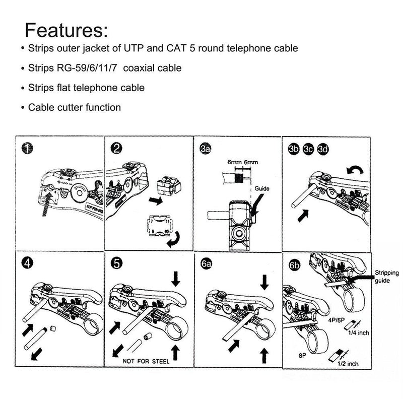  [AUSTRALIA] - Pack 2pcs Universal Cable Wire Stripper Cutter Stripping Tool for Flat or Round UTP Cat5 Cat6 Wire Coax Coaxial