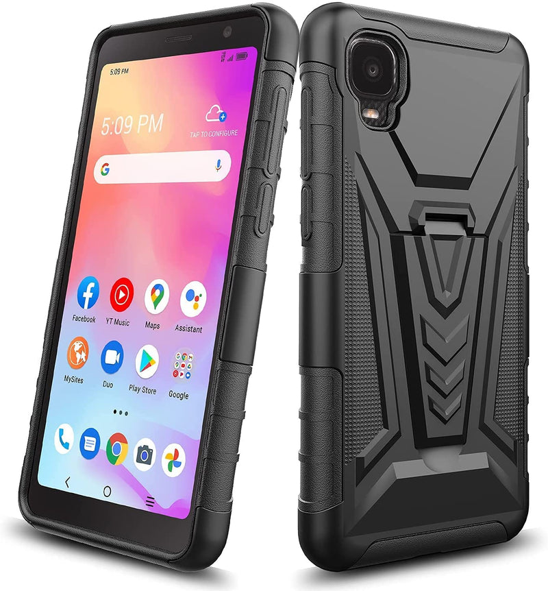  [AUSTRALIA] - FLYME for Alcatel TCL A3 A509DL Case with Tempered Glass Screen Protector (2 Pack), Heavy Duty Shockproof Anti-Scratch Non-Slip Armor Dual Layer Kickstand Belt Clip Holster Case,Black Black
