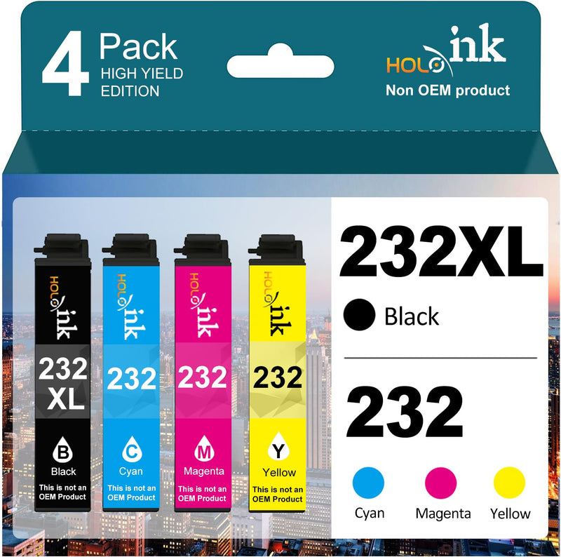  [AUSTRALIA] - 232XL Remanufactured Ink Cartridge Replacement for Epson 232 Ink Cartridges T232 for Expression Home XP-4200 XP-4205 Workforce WF-2930 WF-2950 Printer (Black, Cyan, Magenta, Yellow, 4 Pack) Black Cyan Magenta Yellow