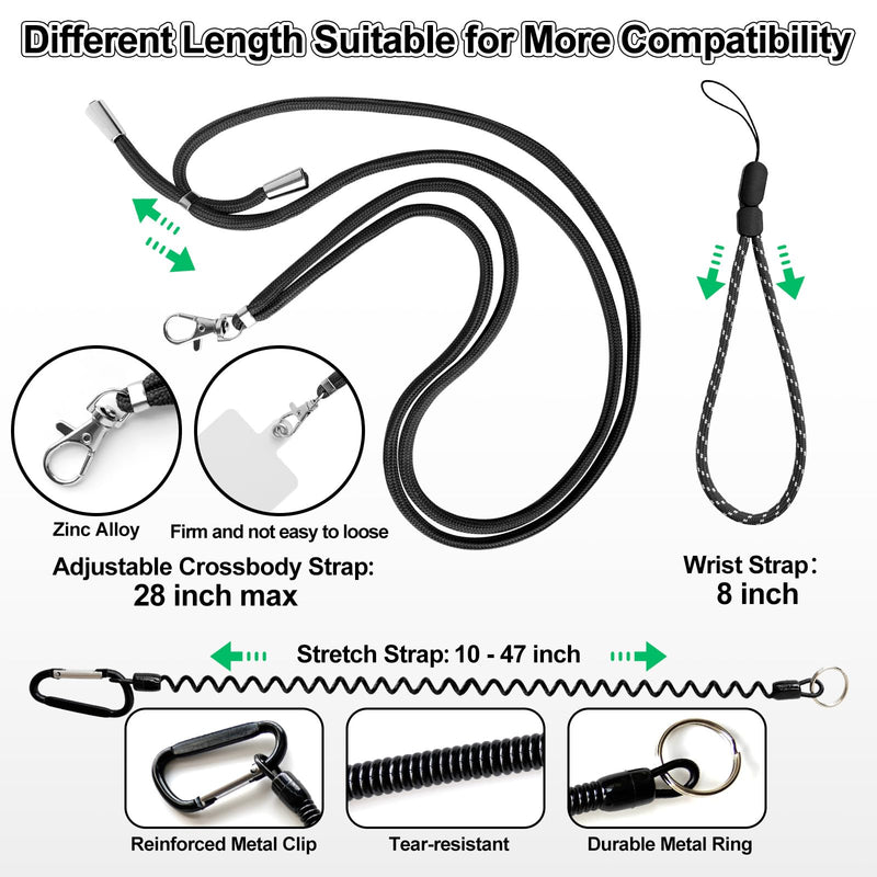  [AUSTRALIA] - 3Pcs Universal Phone Lanyard Crossbody Adjustable Cell Phone Neck Shoulder Lanyard Wrist Stretchy Strap w 3 Patch for Universal Hand Wrist Phone Charm Compatible with Smartphones Key ID Card Holder Black