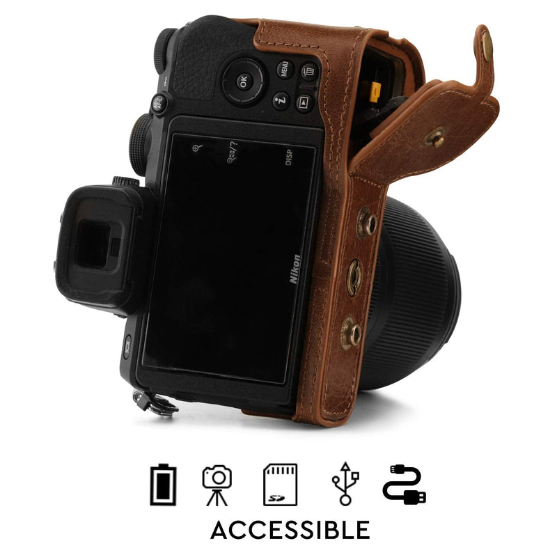  [AUSTRALIA] - MegaGear Ever Ready Genuine Leather Camera Case Compatible with Nikon Z50 (50-250mm) Brown