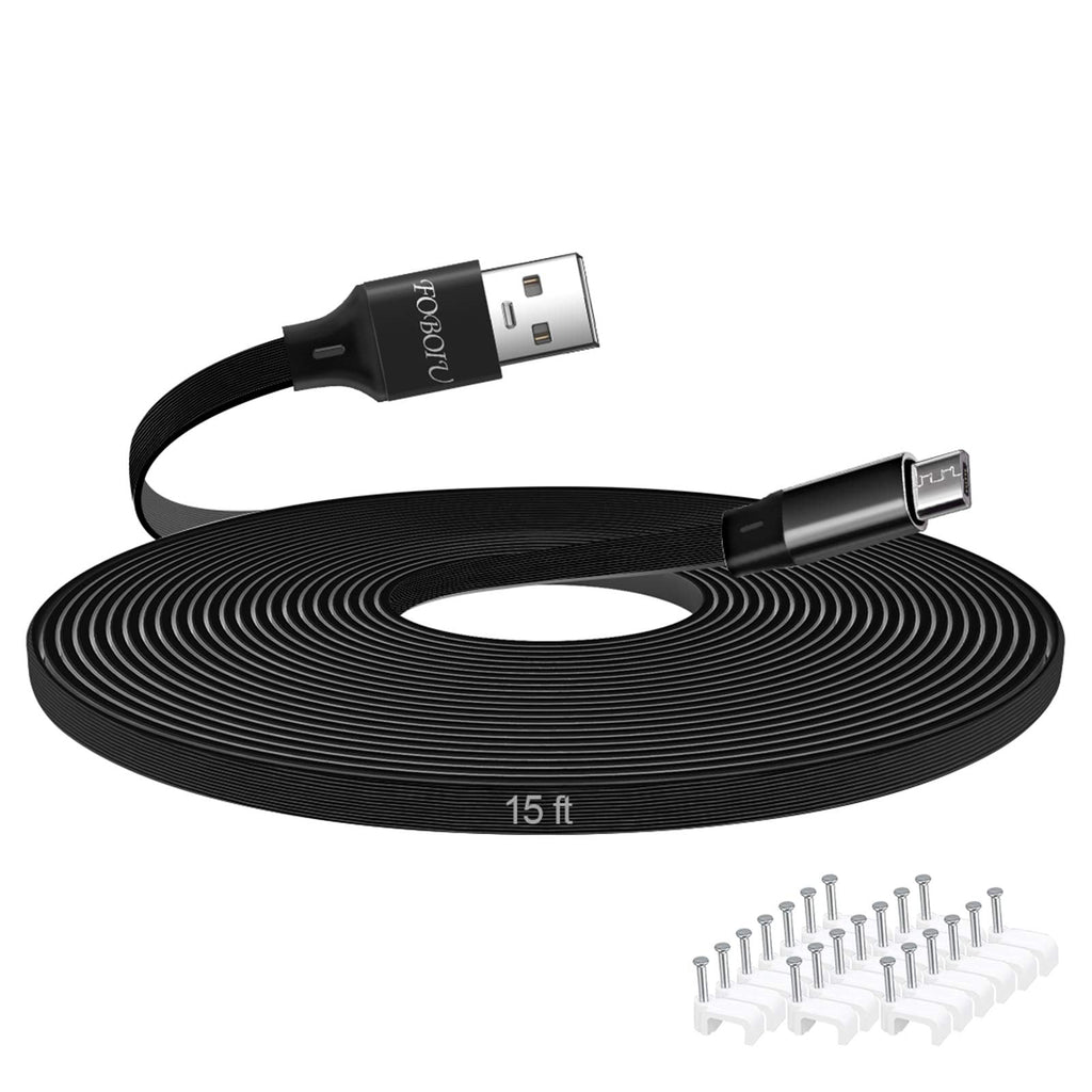  [AUSTRALIA] - Micro USB Cable 15FT, Foboiu 15FT Micro USB Extension Cable, Charging and Data Sync Cord for Yi Camera, Nest Indoor Cam, Blink and Other Security Cam, Smartphones(Black) 15 feet Black
