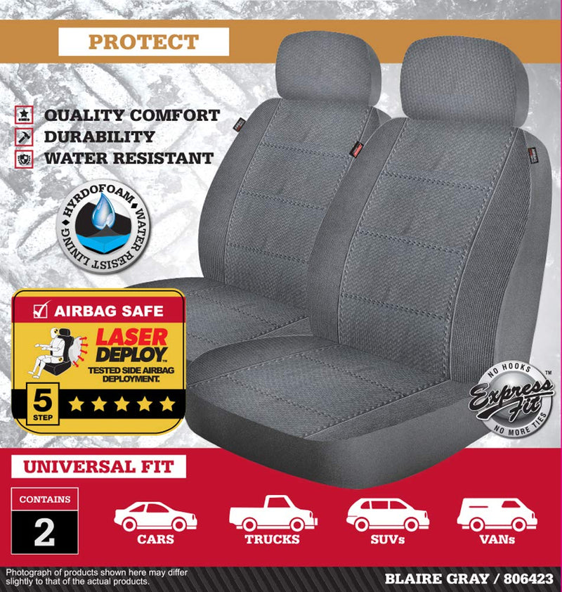  [AUSTRALIA] - Dickies 40319 Gray, 2-Piece Seat Cover with Matching Headrest Covers Blair Grey, 2-Piece