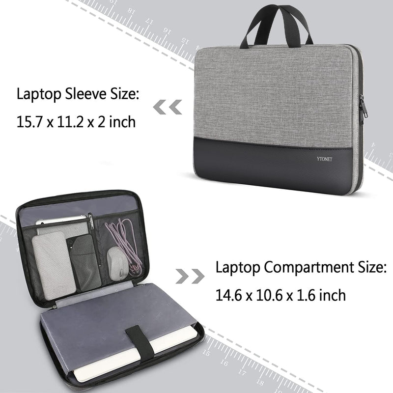  [AUSTRALIA] - Ytonet 15.6 Inch Laptop Sleeve, TSA Laptop Case with Handle, PU Leather Nylon Water Resistant Computer Carrying Case, Compatible for HP Dell Lenovo Asus MacBook Notebooks, Gift for Men Women, Grey 15-15.6 in PU Version